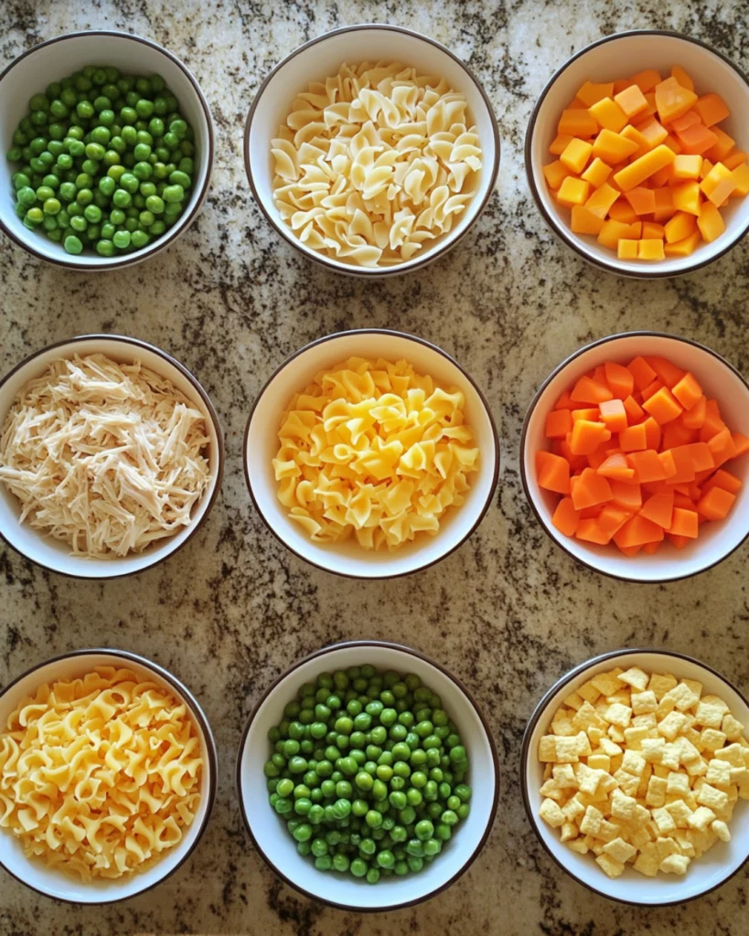 A golden, cheesy Amish Sunday Savior Casserole in a baking dish, topped with crispy crackers and garnished with fresh parsley.