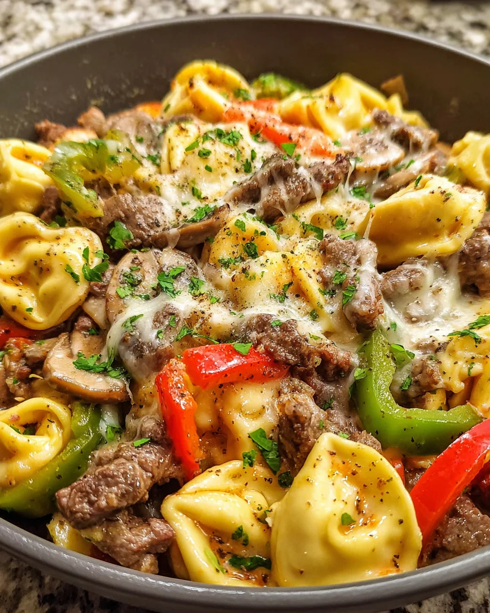 Crock Pot Cheesesteak Tortellini