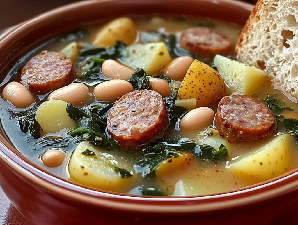 Sausage Soup with Spinach, Potatoes & White Beans | Cozy Recipe