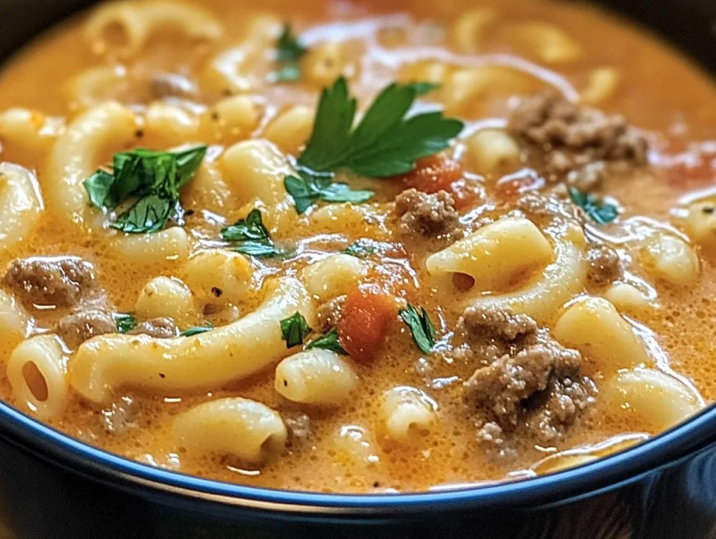 One-Pot Macaroni Cheeseburger Soup - Cozy, Quick, & Delicious!

