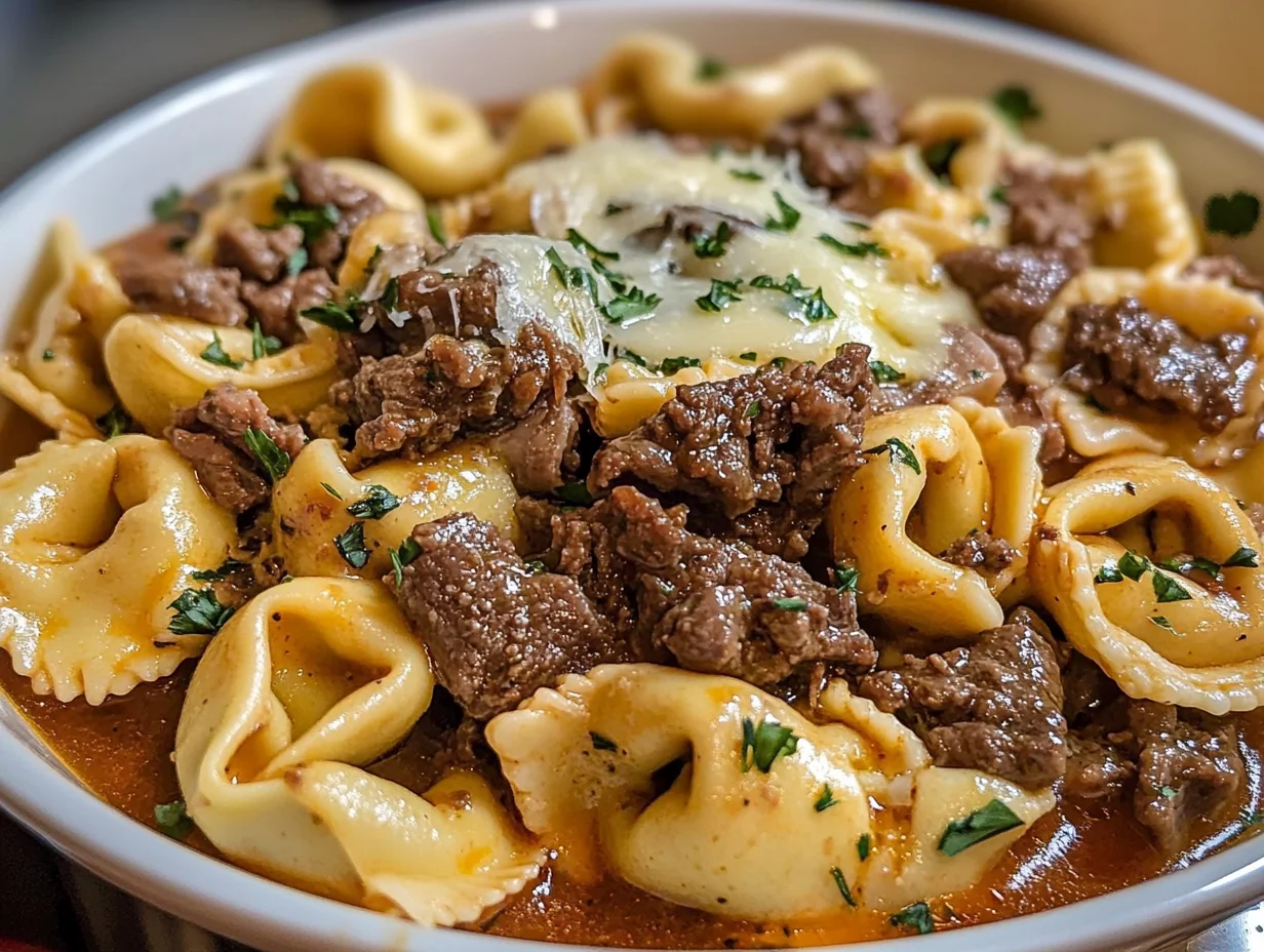 Cheesesteak Tortellini in Rich Provolone Sauce Recipe