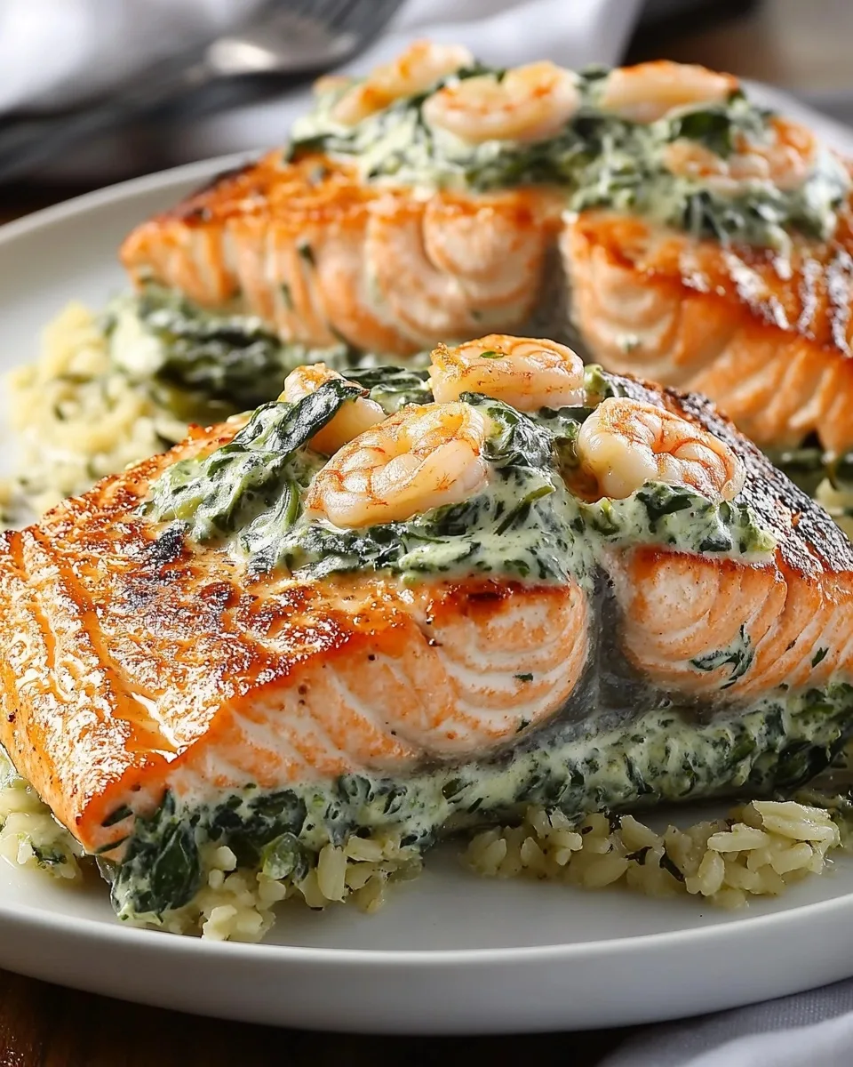 Creamy Spinach & Shrimp Stuffed Salmon