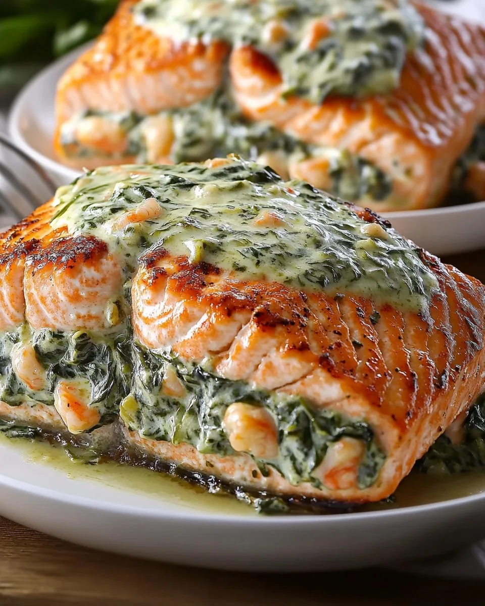 Creamy Spinach & Shrimp Stuffed Salmon