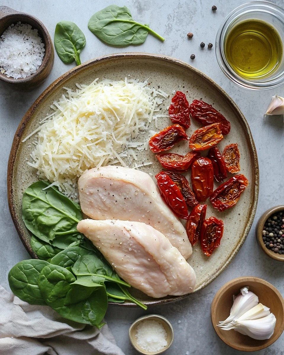 Sundried Tomato, Spinach, and Cheese Stuffed Chicken ingredients