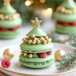 Christmas Tree Macarons with Raspberry & Pistachio Cream Filling