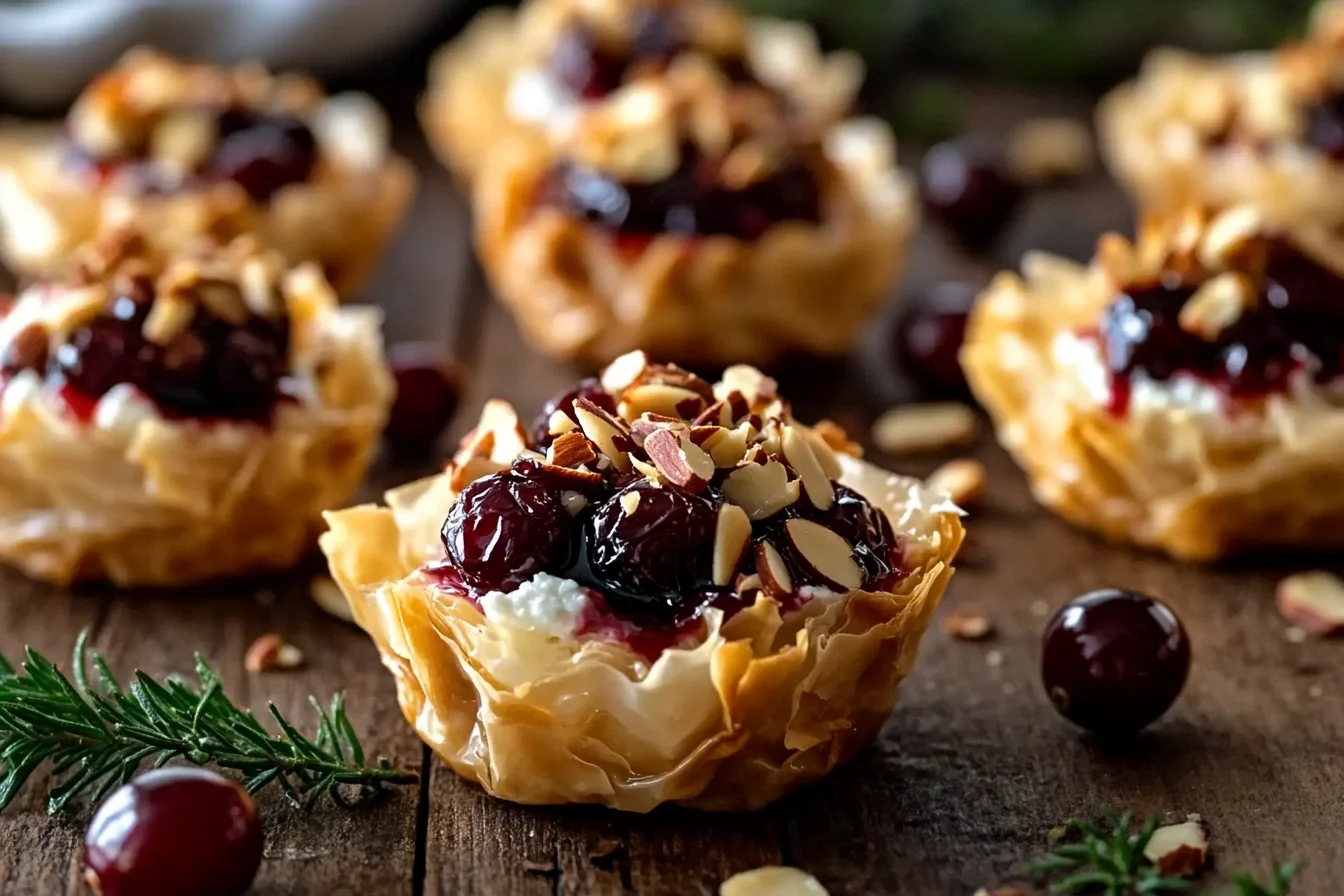 Cranberry & Almond Goat Cheese Phyllo Cups with Maple Balsamic Glaze