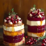 Brie & Roasted Beet Towers with Pomegranate and Thyme Honey