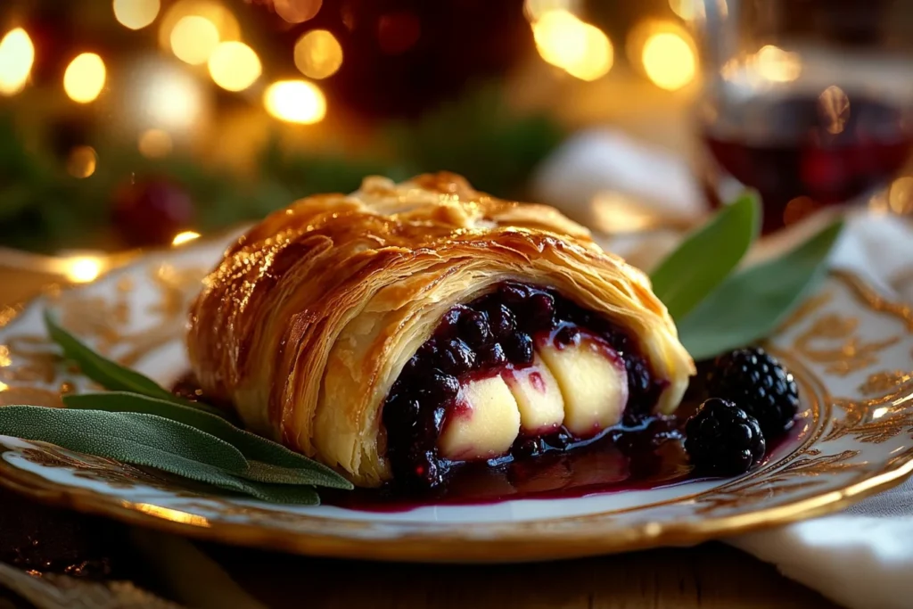 Baked Pear & Sage Wellington with Ricotta & Berry Reduction