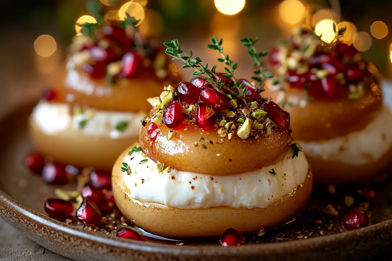 Winter Pear & Burrata Towers with Pomegranate Gems