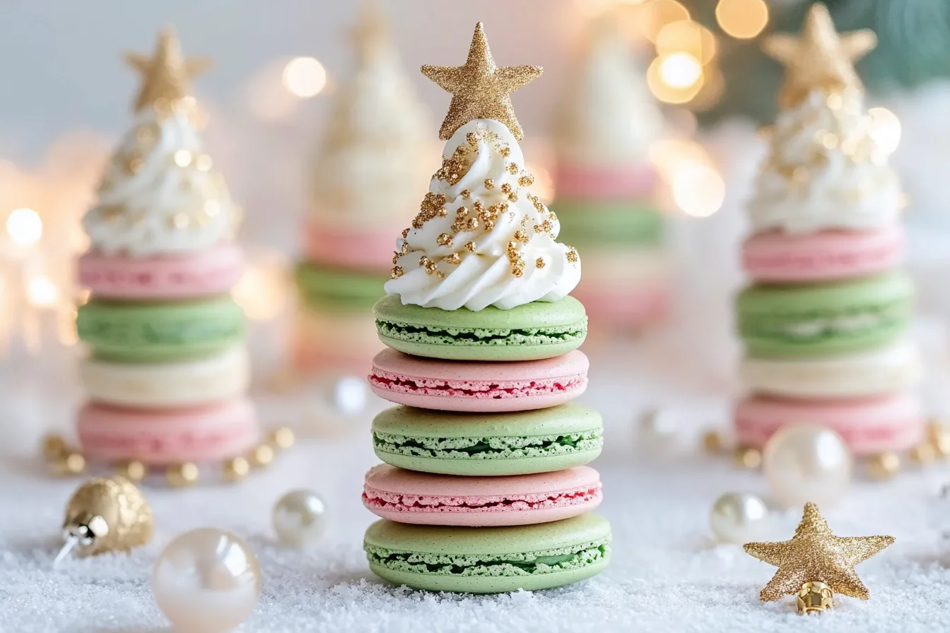 Holiday Macaron Trees with Strawberry & Matcha White Chocolate Ganache