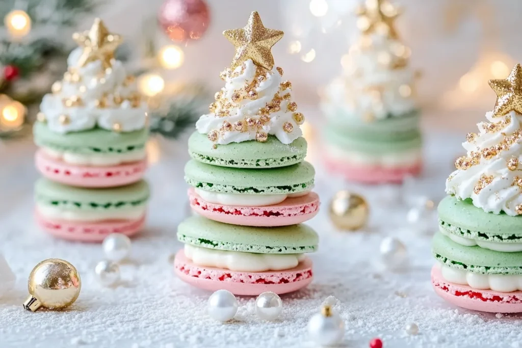 Holiday Macaron Trees with Strawberry & Matcha White Chocolate Ganache
