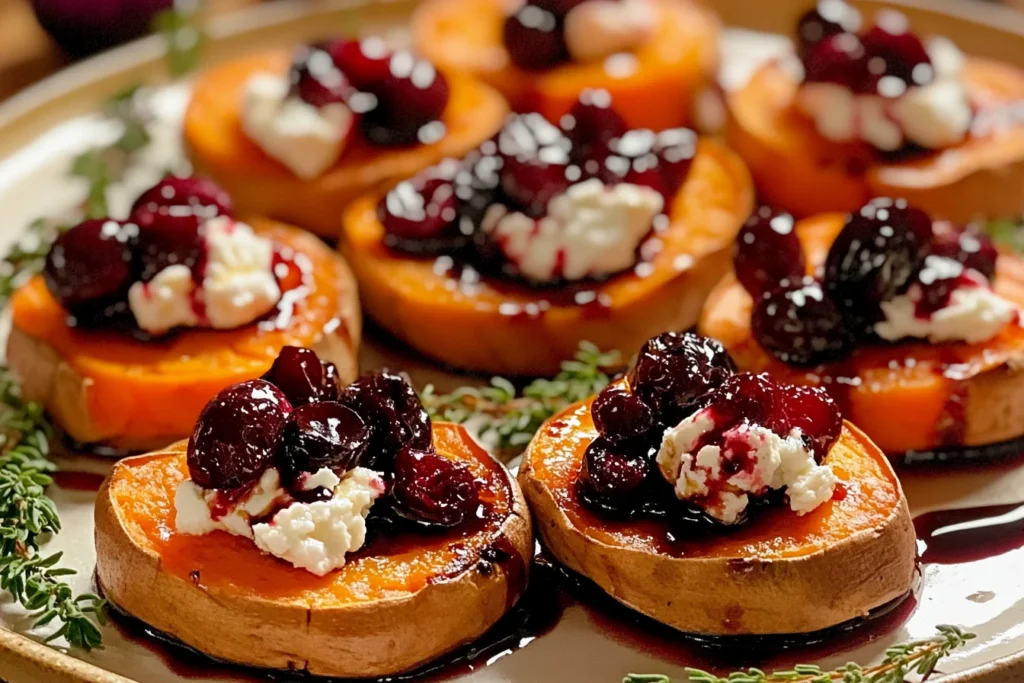 Roasted Sweet Potato Rounds with Goat Cheese & Cranberries