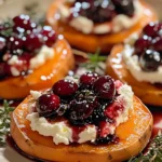 Roasted Sweet Potato Rounds with Goat Cheese & Cranberries