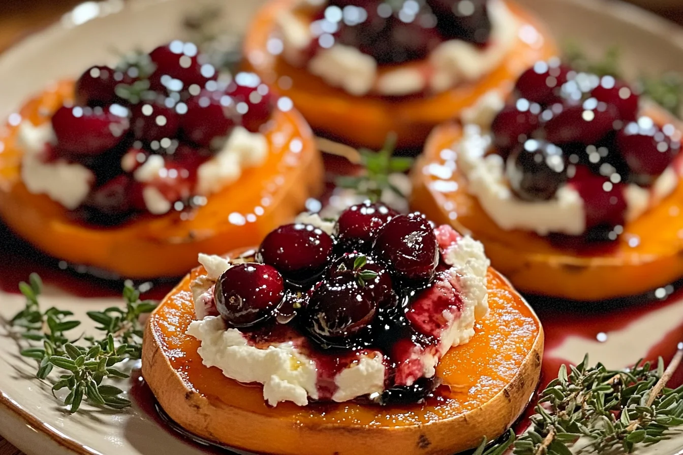 Roasted Sweet Potato Rounds with Goat Cheese & Cranberries