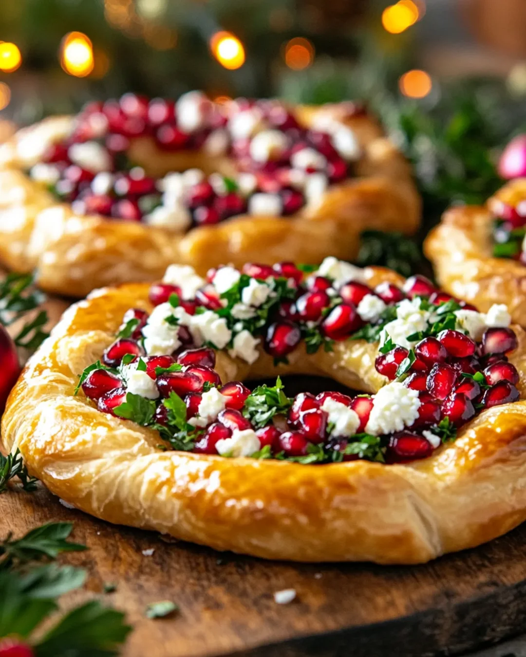 Pomegranate, Feta & Herb Puff Wreaths