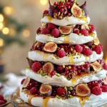 Honey-Baked Fig & Raspberry Pavlova Tower with Pomegranate