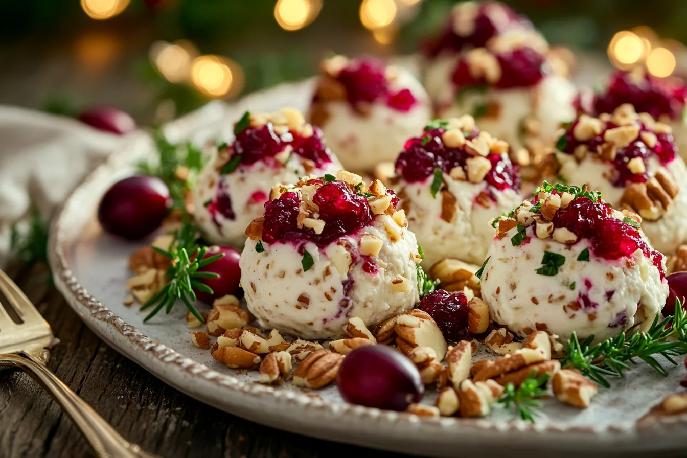 Cranberry & Almond Goat Cheese Balls with Thyme Honey Drizzle