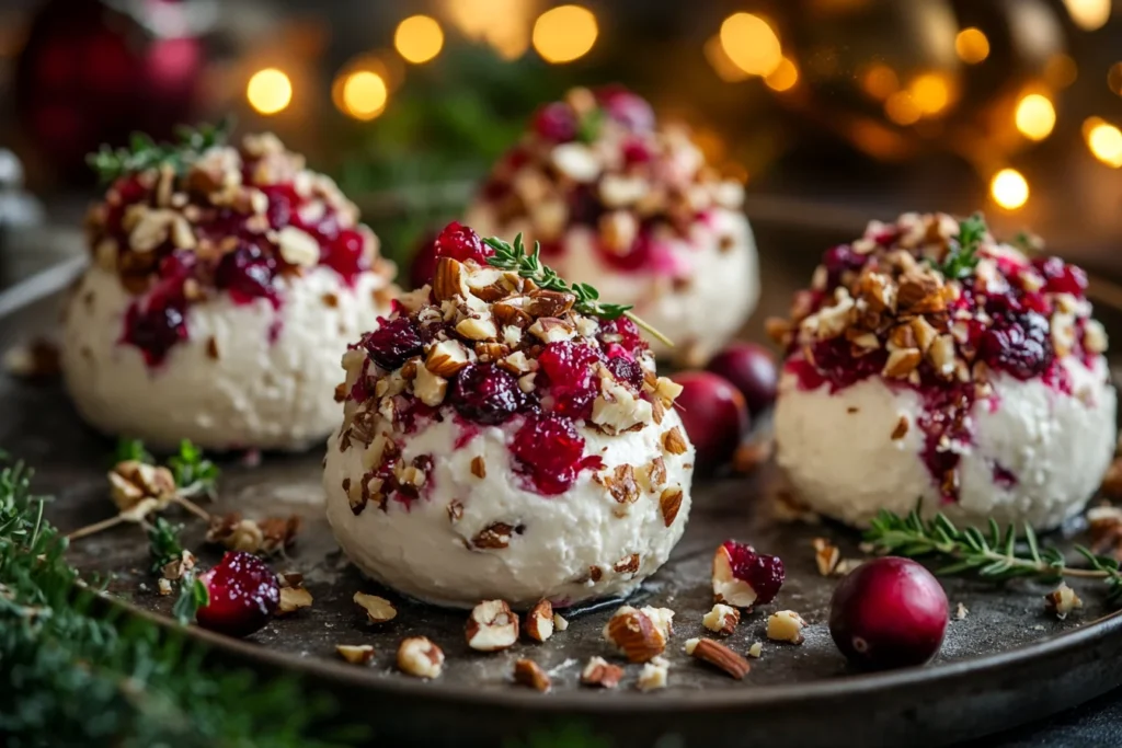 Cranberry & Almond Goat Cheese Balls with Thyme Honey Drizzle