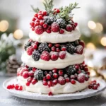 Pavlova Tower with Pomegranate, Raspberries, and White Chocolate Ganache