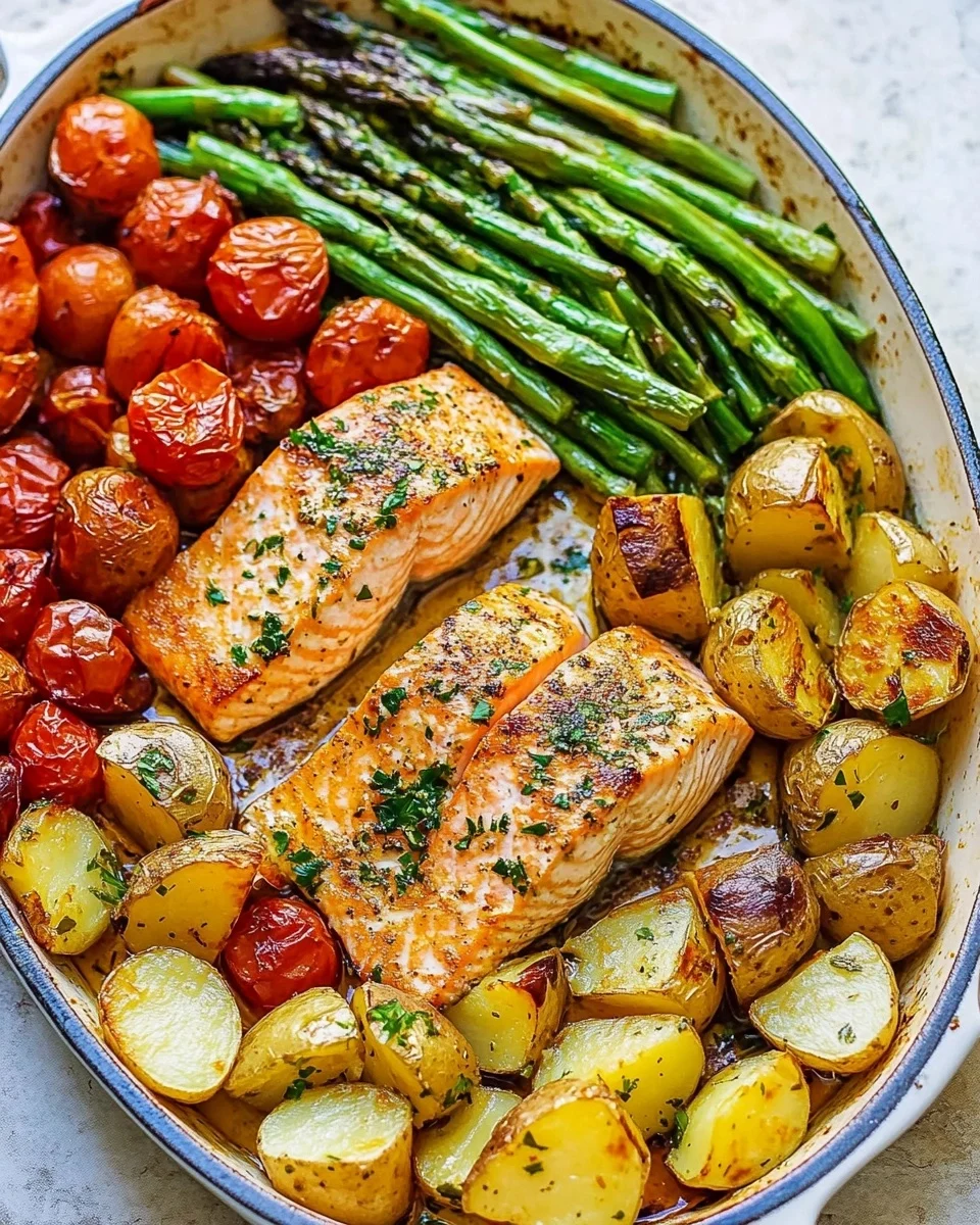 One-Pan Garlic Herb Salmon & Veggie