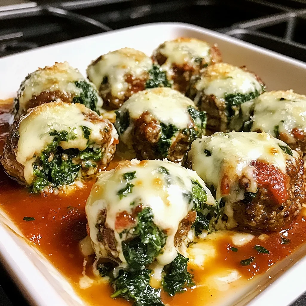 Spinach Garlic Meatballs Stuffed With Mozzarella