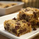 A plate of Mom’s Chocolate Chip Oatmeal Bars with gooey chocolate chips and a golden brown crust