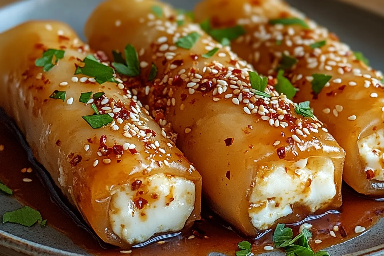 Oven-Fried Feta Rolls with Chili Honey
