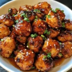 Crispy, golden-brown chicken bites coated in a sticky, smoky honey garlic glaze, garnished with sesame seeds and fresh parsley.