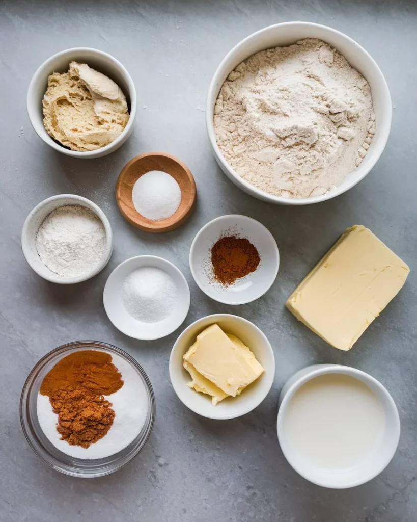 Ingredients of Sourdough Discard Cinnamon Sugar Twists