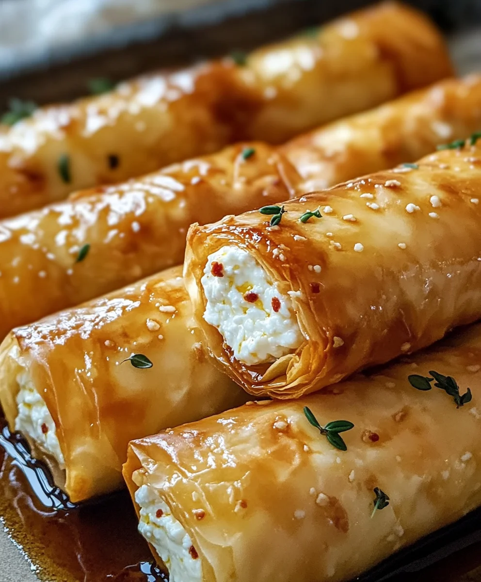Oven Fried Feta Rolls with Chili Honey

