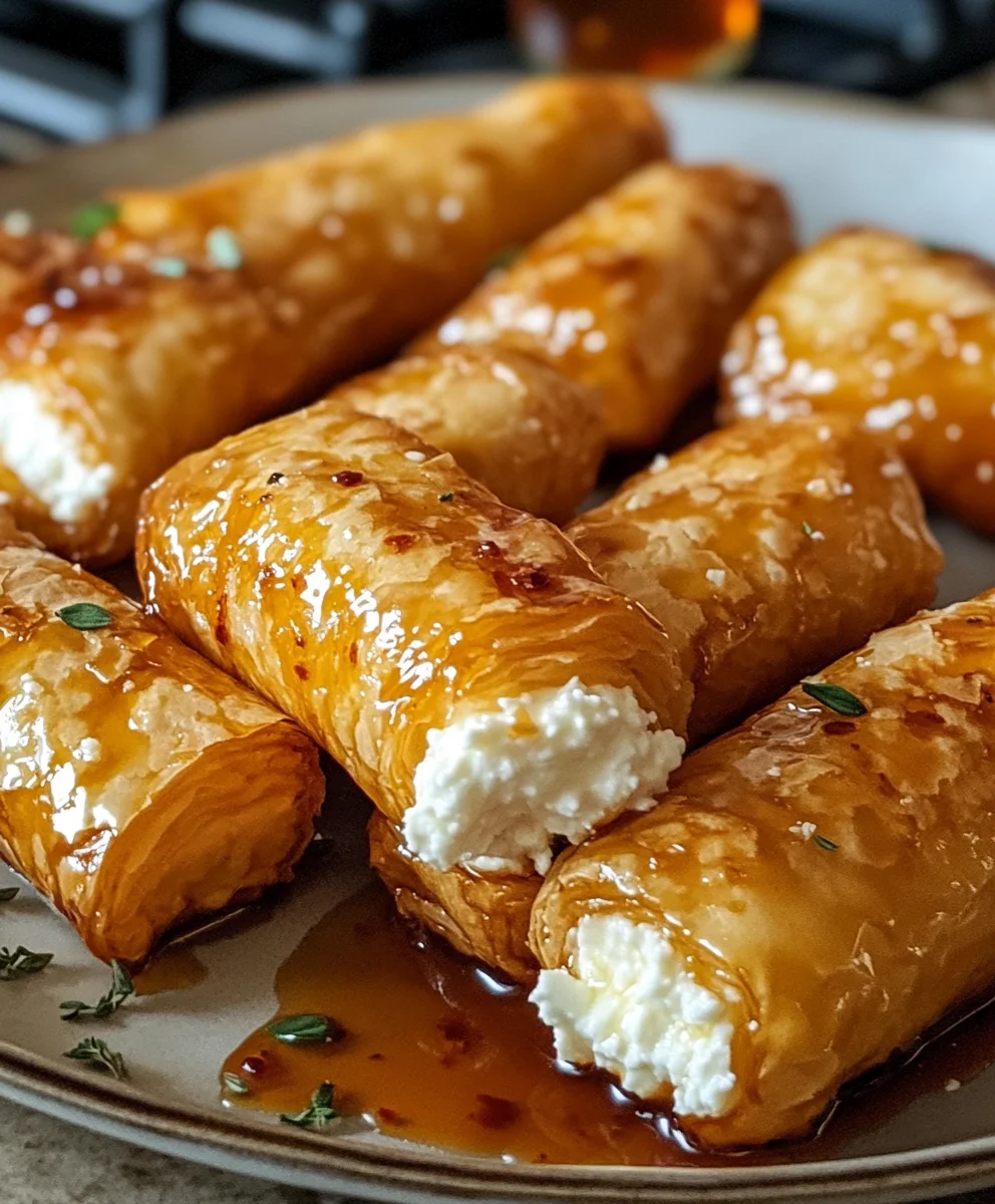 Oven Fried Feta Rolls with Chili Honey
