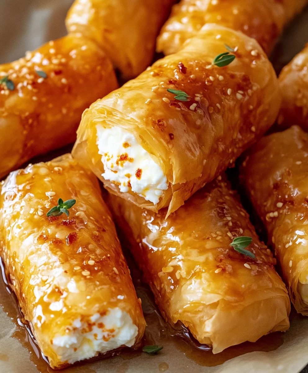 Oven Fried Feta Rolls with Chili Honey