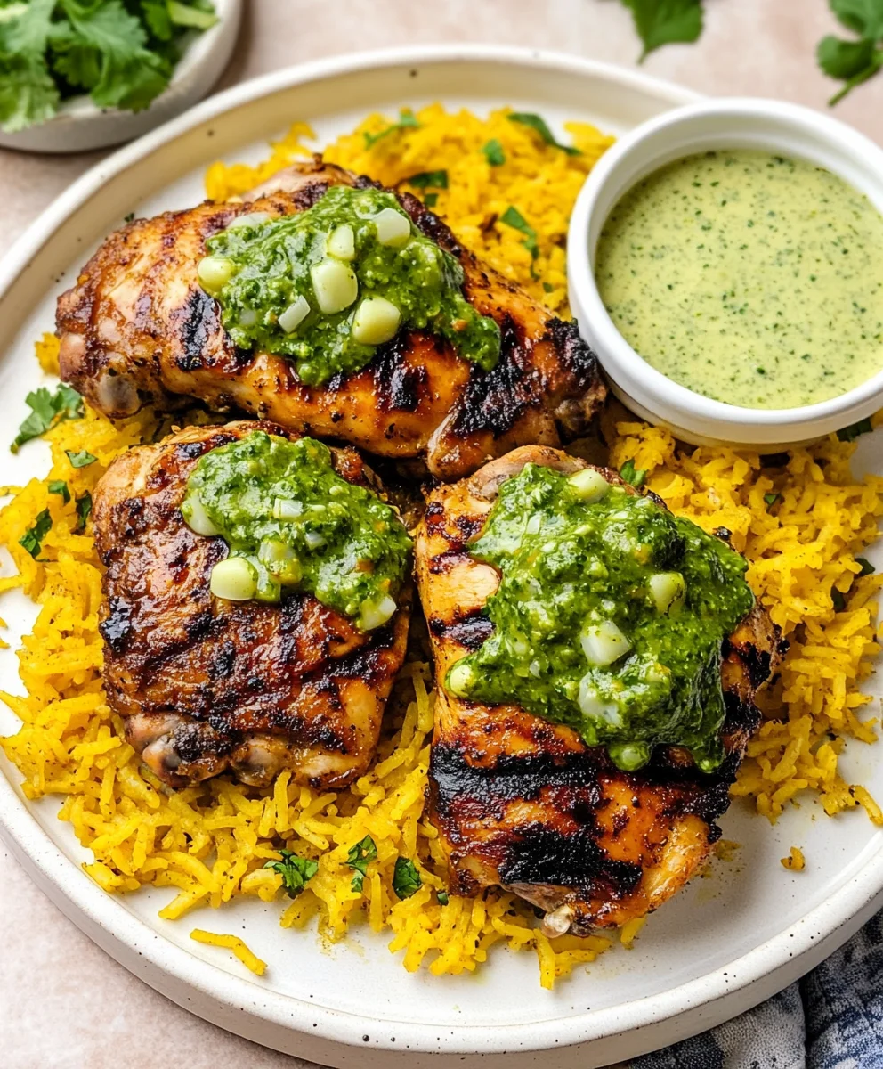 Peruvian Chicken and Rice with Green Sauce
