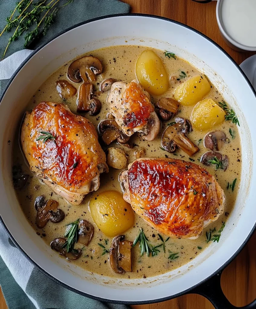 Herb Roasted Chicken in Creamy White Wine Sauce