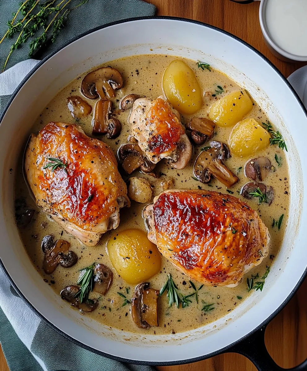 Herb Roasted Chicken in Creamy White Wine Sauce