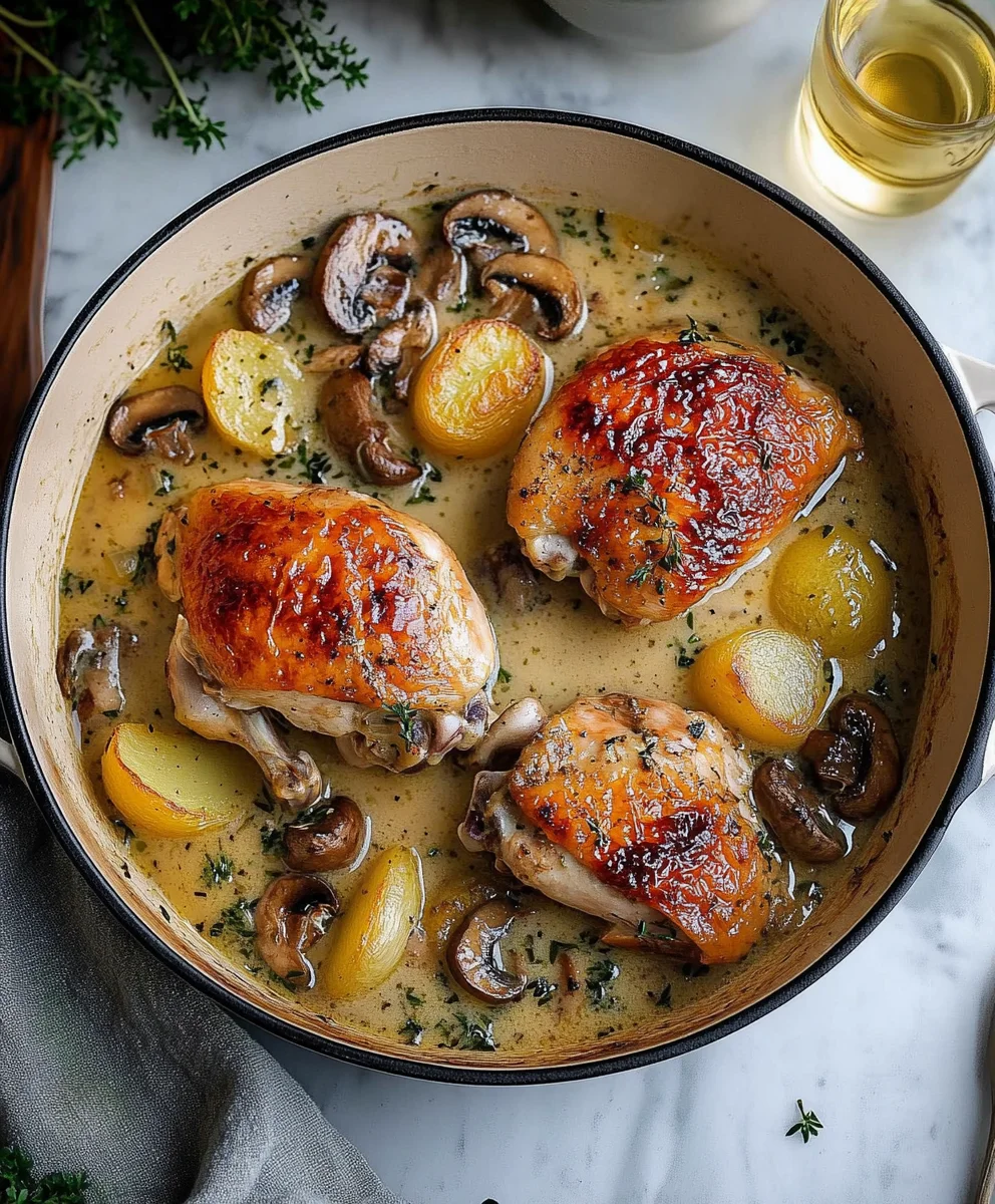 Herb Roasted Chicken in Creamy White Wine Sauce
