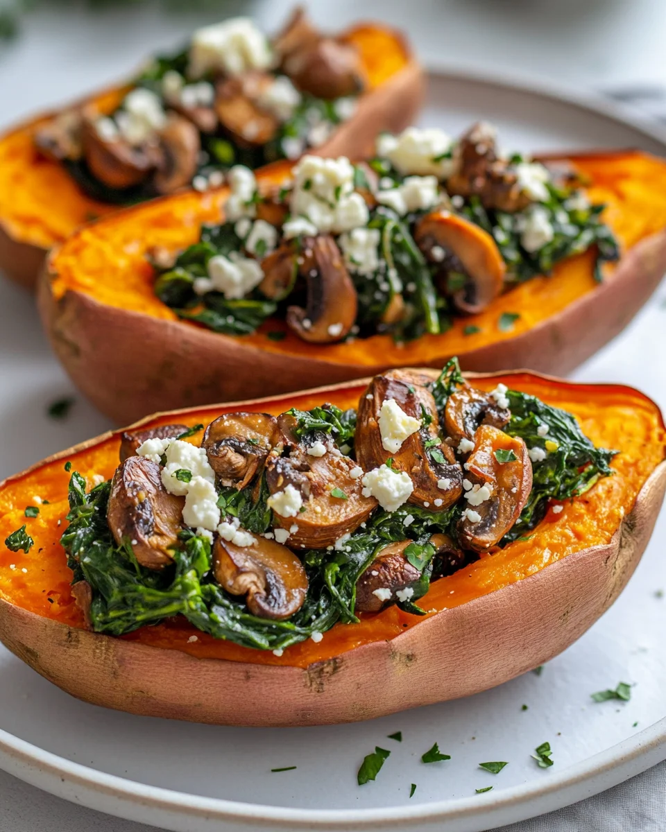 Stuffed Sweet Potatoes with Spinach, Mushroom, Feta, and Rosemary Recipe