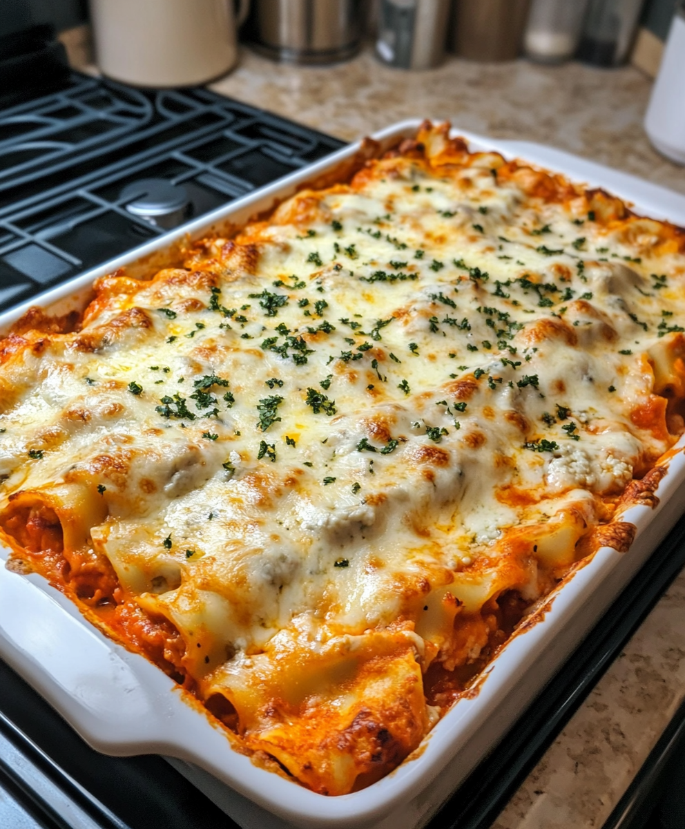 Cheesy Buffalo Chicken Lasagna with Ranch Drizzle