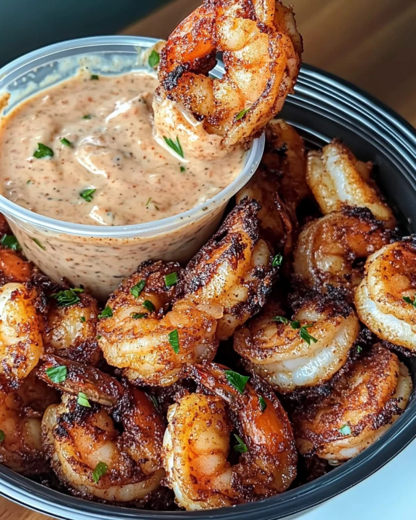 Crispy Cajun shrimp on toasted baguette with creamy remoulade sauce, garnished with fresh parsley.