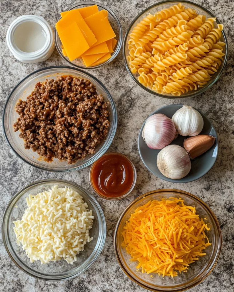 One-pan honey BBQ beef pasta with melted cheddar cheese in a skillet