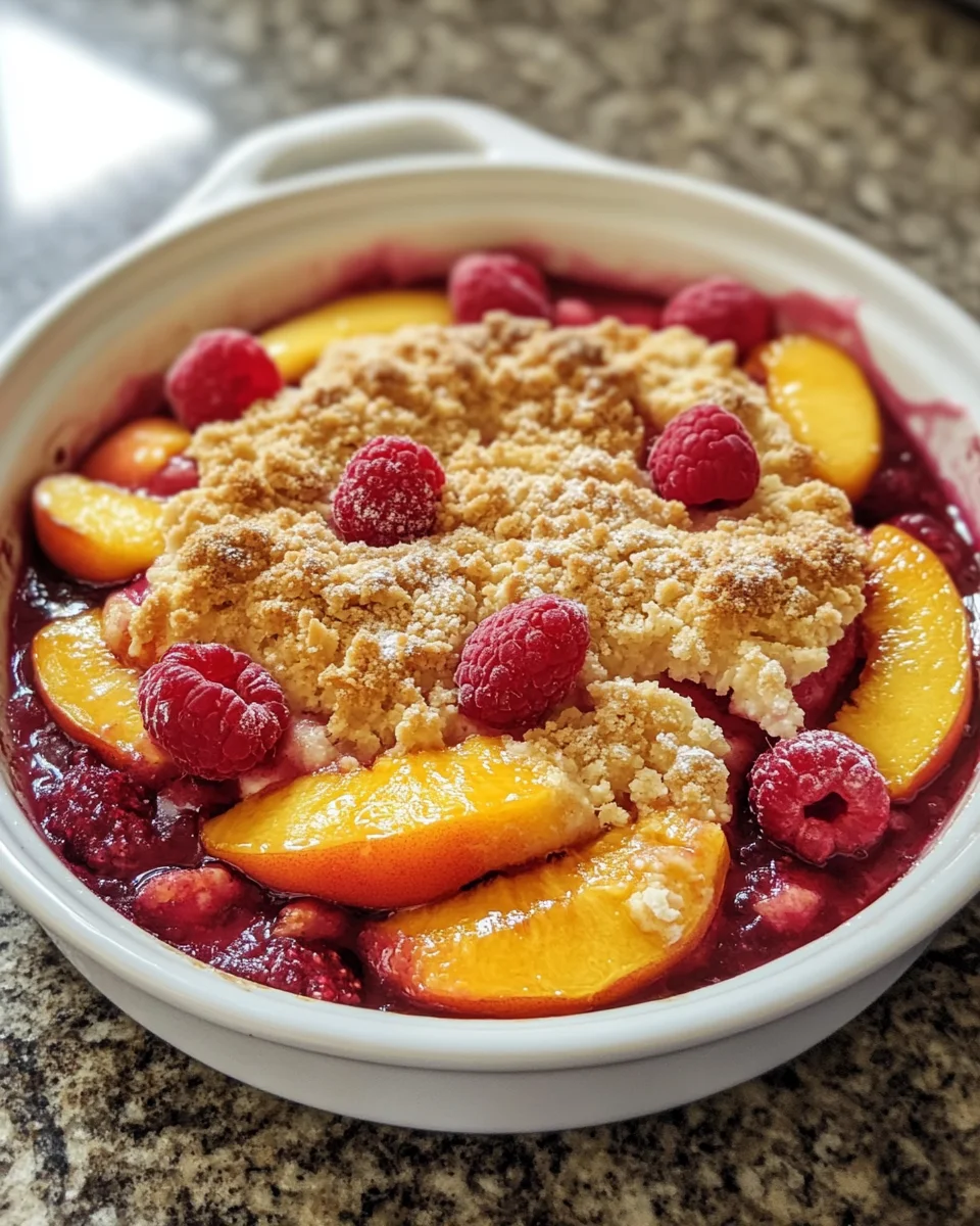 Peach and raspberry cobbler