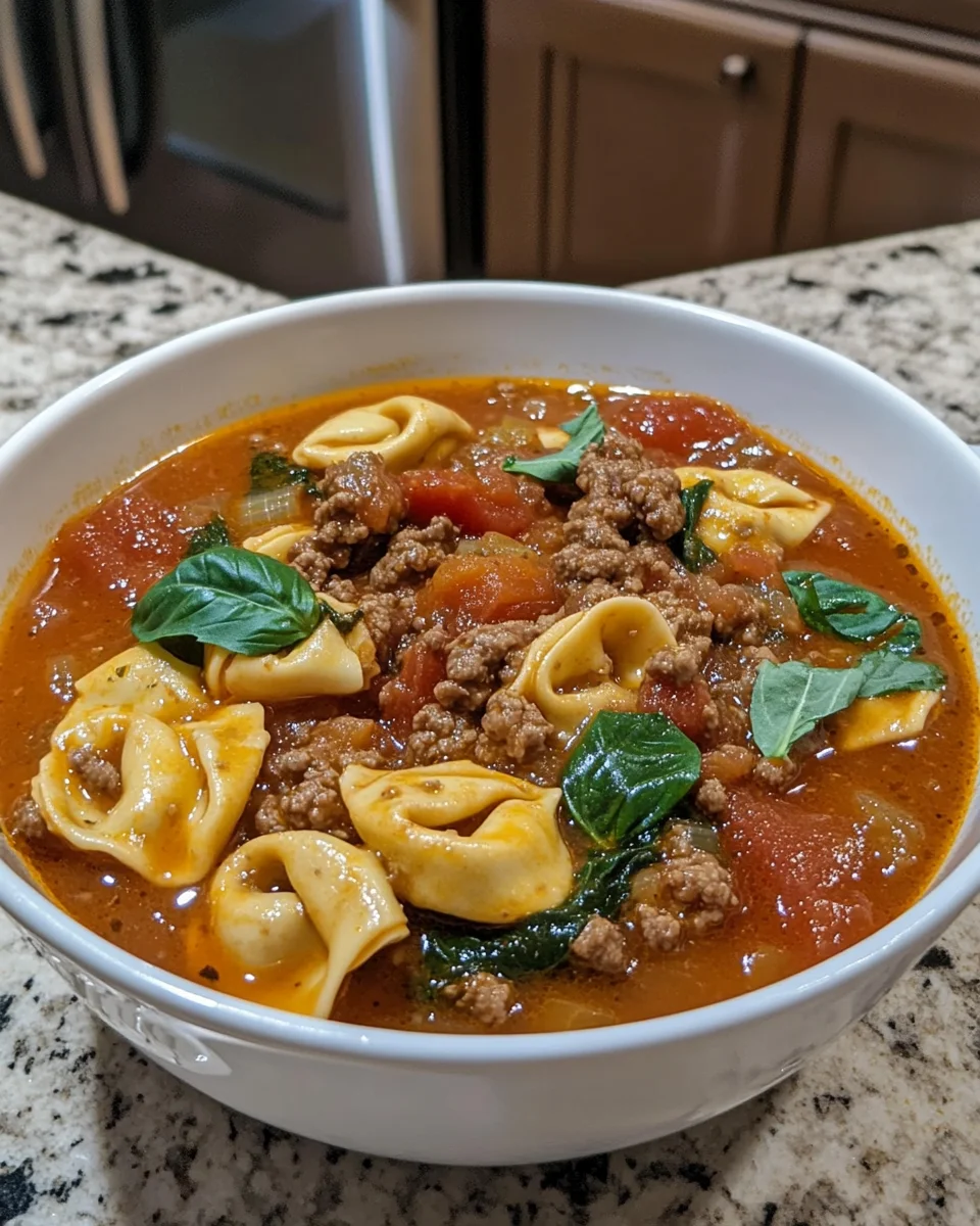 Cozy Slow Cooker Tomato Tortellini Soup with Ground Beef