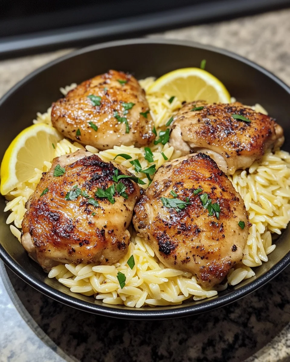 One Pan Lemon Garlic Chicken Thighs with Orzo: Delightful Dinner!