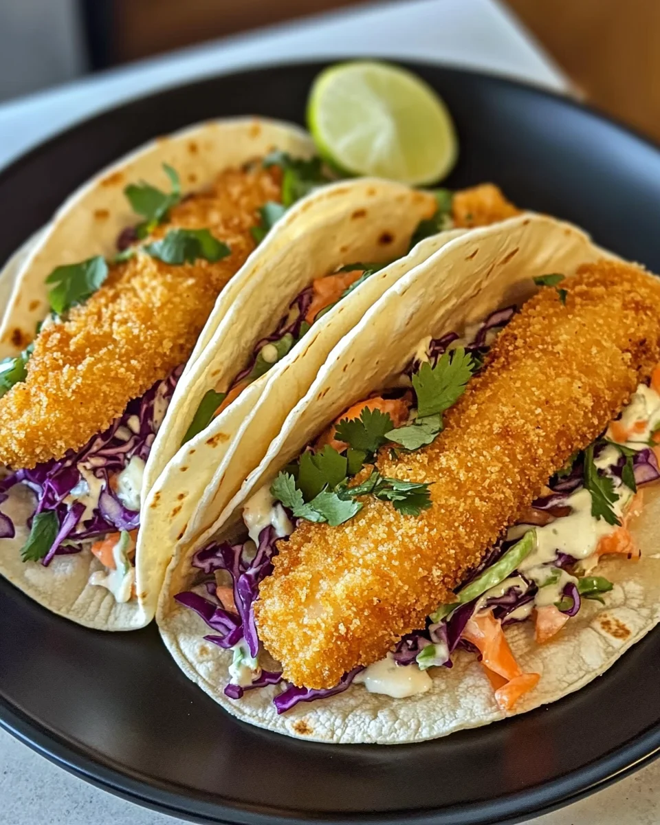 Crispy Fish Tacos with Slaw and Lime Crema
