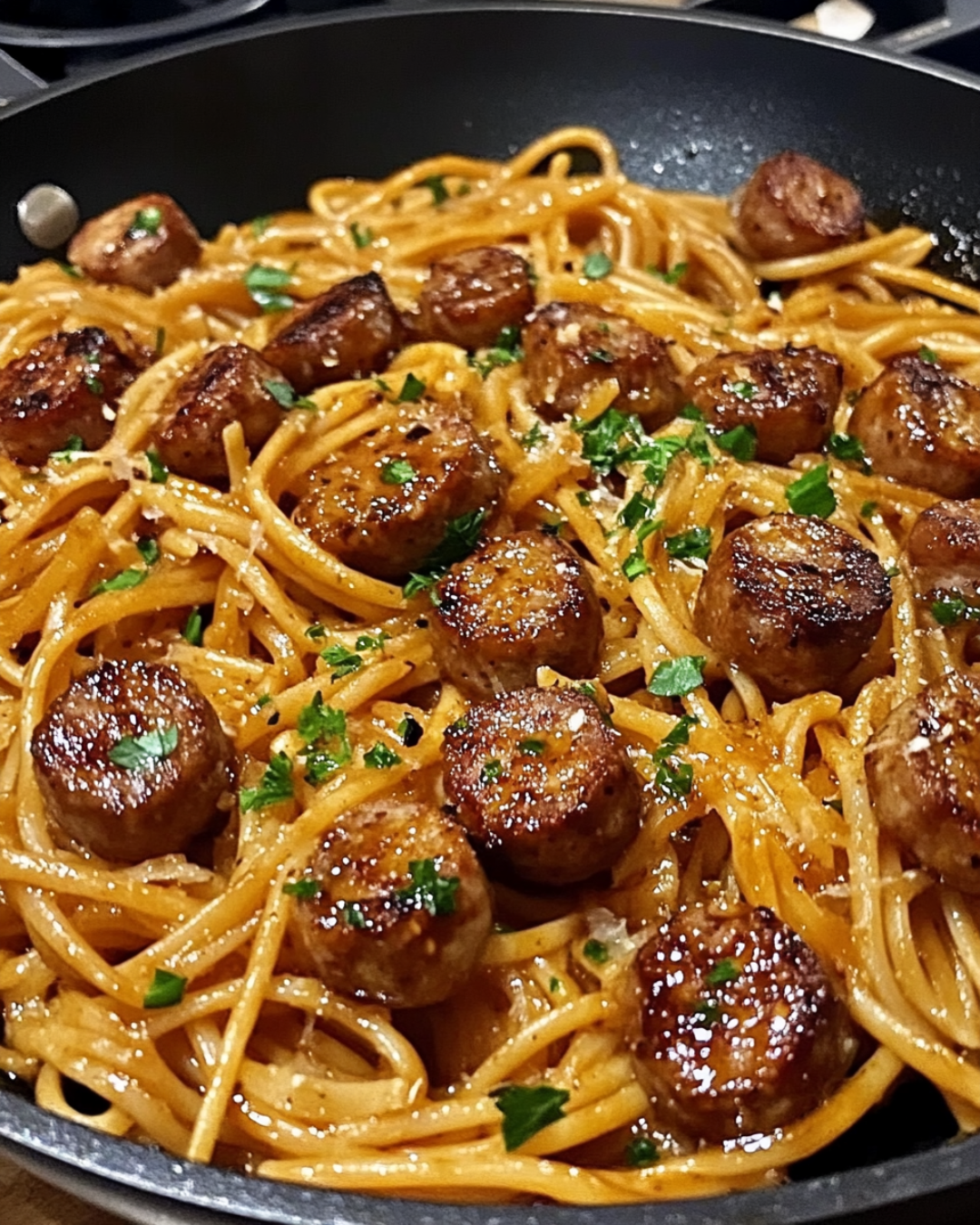 Sticky Honey Garlic Sausage Pasta Skillet