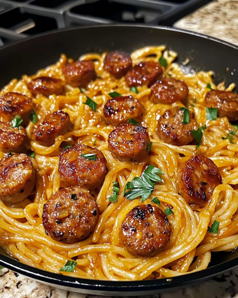 Sticky Honey Garlic Sausage Pasta Skillet