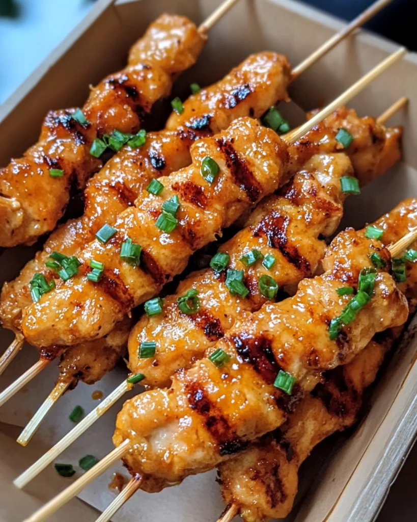 Juicy Bang Bang Chicken Skewers grilled to perfection with a spicy, creamy sauce, served with fresh vegetables.