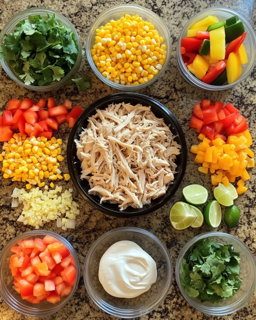 Baked Street Corn Chicken Casserole topped with cotija cheese and fresh cilantro