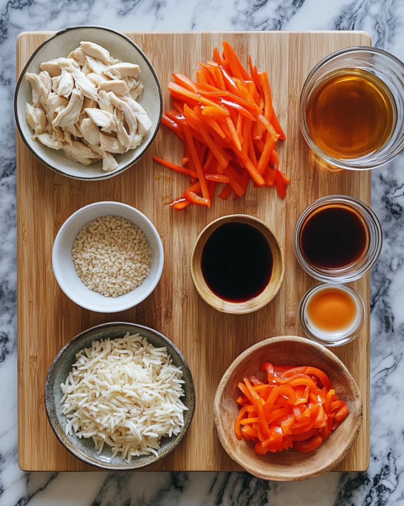 A sizzling garlic chicken stir-fry with colorful bell peppers served over steamed rice in a bowl, garnished with green onions and sesame seeds.