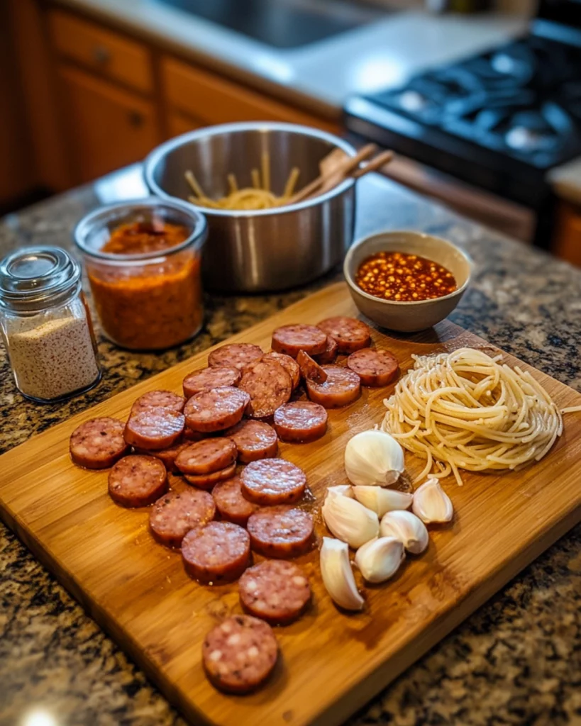 Sticky Honey Garlic Sausage Pasta Skillet